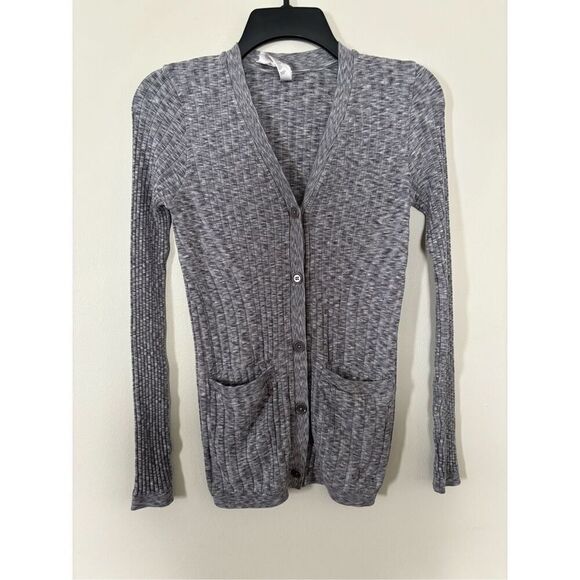 Athleta Revolve Seamless Cardigan Sweater SZ XS Gray Heather Modal Blend Ribbed - Picture 1 of 4